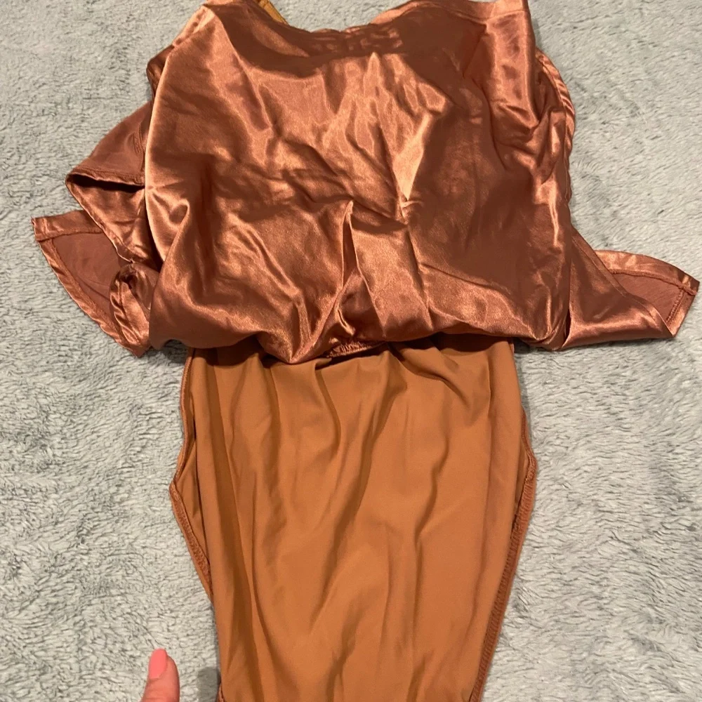 Weissman Charmeuse Copper Cowl Neck Slip Dress – Adult Medium